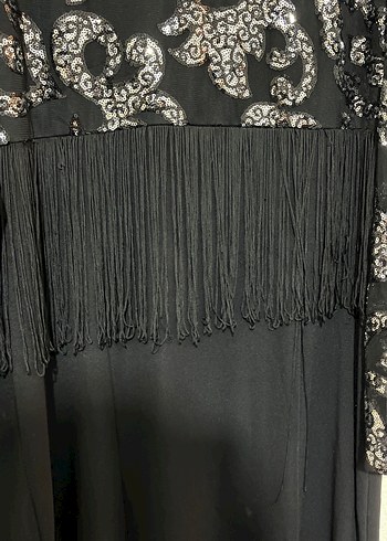 Uzun Siyah Gotik Püsküllü balık Abiye Elbise - Görsel 5