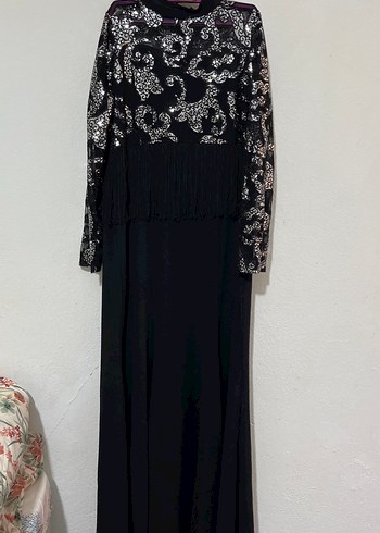 Uzun Siyah Gotik Püsküllü balık Abiye Elbise - Görsel 2