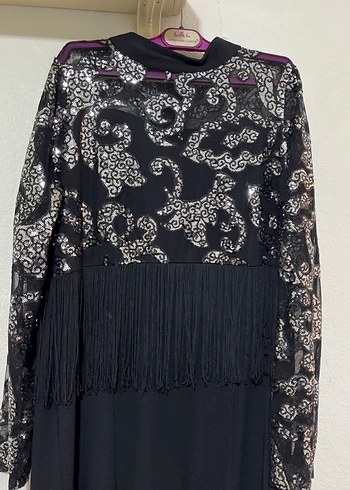 Uzun Siyah Gotik Püsküllü balık Abiye Elbise - Görsel 3