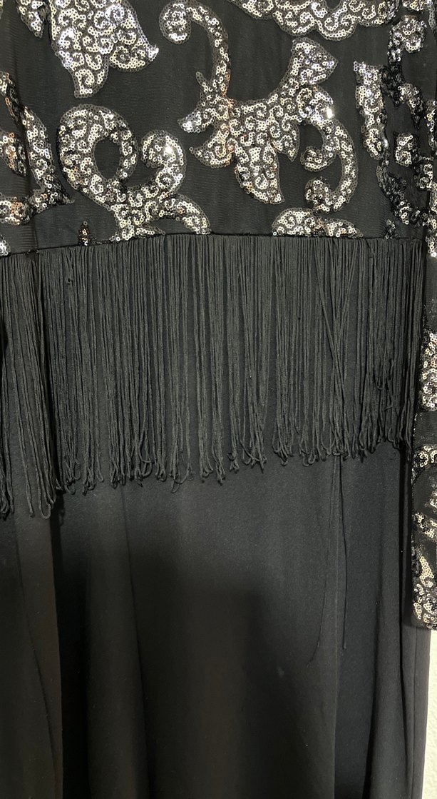 Uzun Siyah Gotik Püsküllü balık Abiye Elbise - Görsel 5