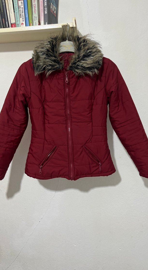 Bordo Kürklü Kadın Kışlık Mont - Görsel 2