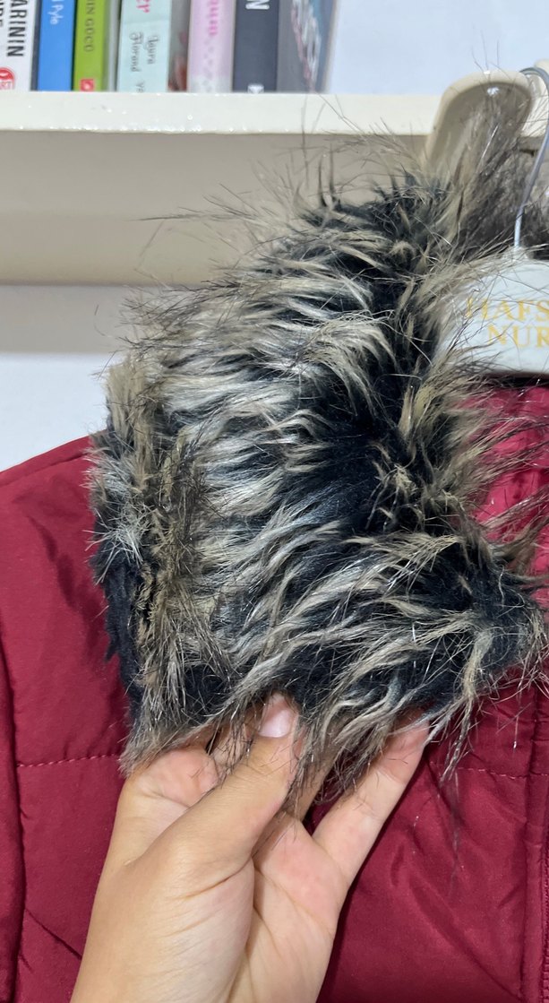 Bordo Kürklü Kadın Kışlık Mont - Görsel 3