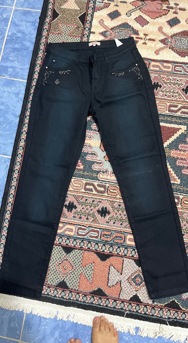 Siyah Kemerli Kadın Denim Pantolon - Görsel 2