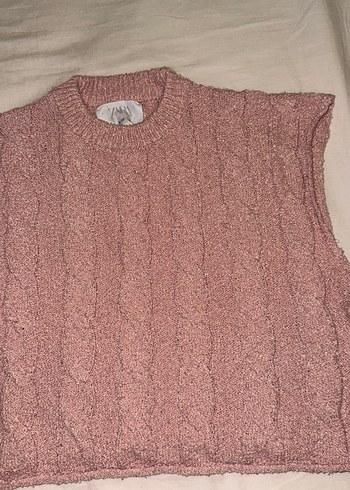 Zara Pembe Örgü Kolsuz kız çocuk süveter