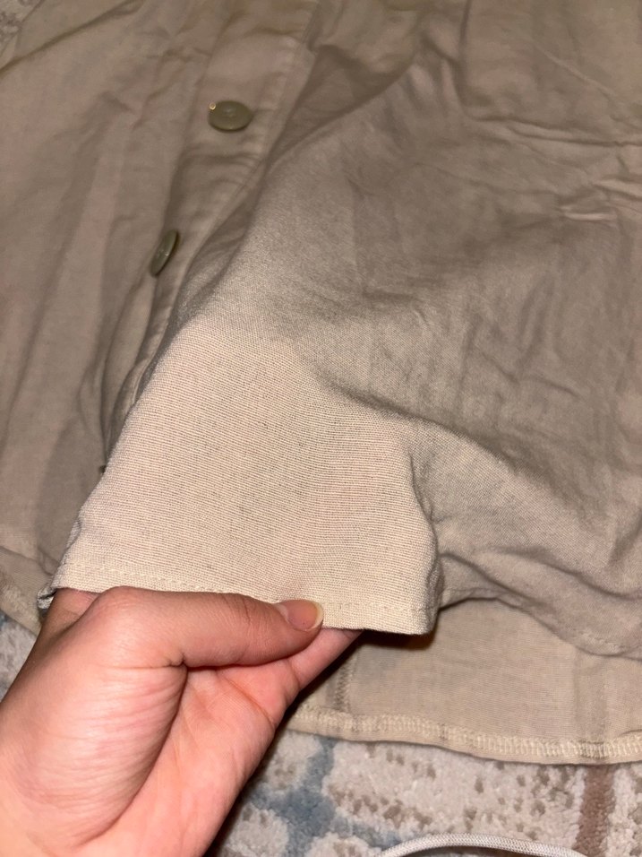 Düğmeli Bej Keten Midi Etek - Görsel 3