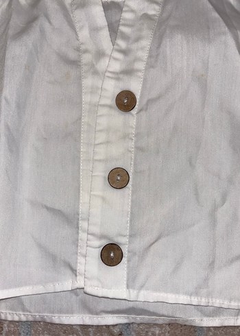 Düğmeli Beyaz Keten Gömlek - Görsel 3