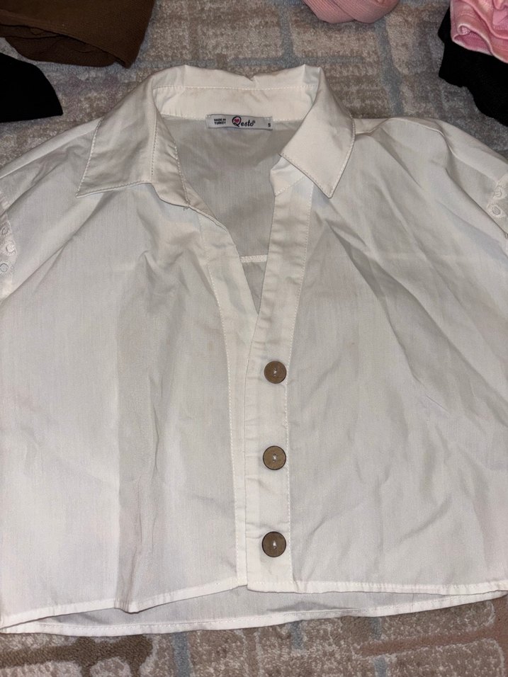 Düğmeli Beyaz Keten Gömlek - Görsel 2