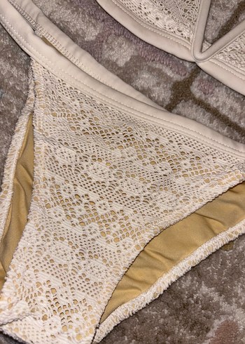 Dantel Detaylı Beyaz Bohem Bikini - Görsel 2