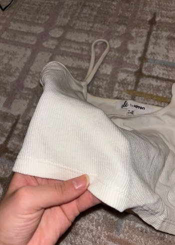 Beyaz Keten İnce Askılı Kadın Atlet - Görsel 3