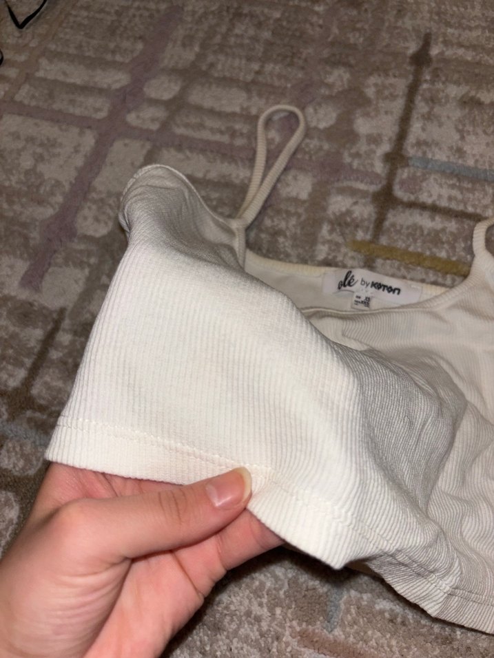 Beyaz Keten İnce Askılı Kadın Atlet - Görsel 3