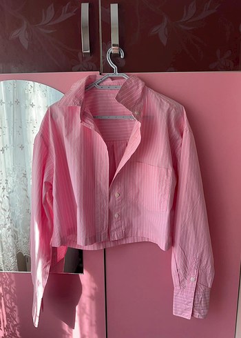 Pembe Düğmeli Uzun Kollu Keten Gömlek