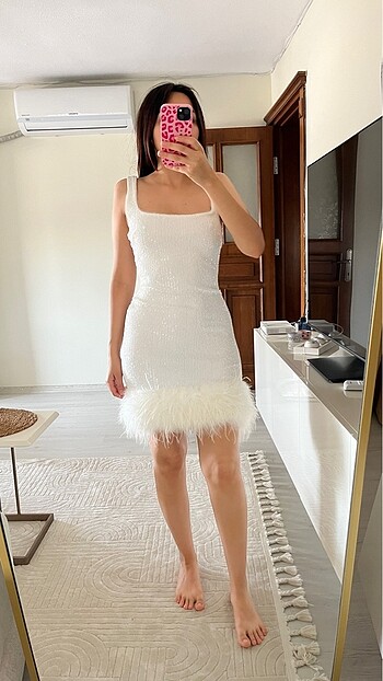 Beyaz simli tüylü abiye - Görsel 2