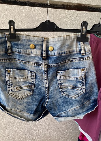 Kadın Mavi Batik Desenli Mini Denim Şort - Görsel 2