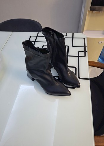 Diğer Siyah Deri Kadın Topuklu streç Bot
