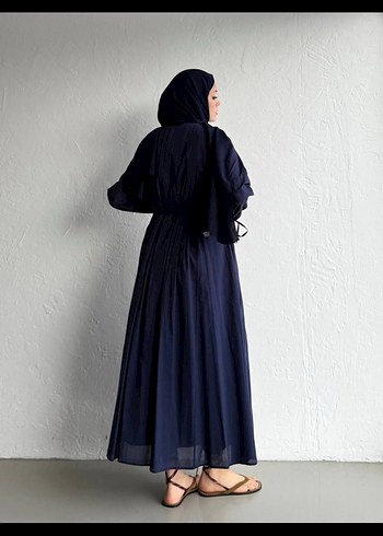 Suud Collection Mocatrend Lacivert Uzun Keten Elbise