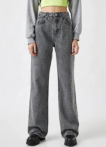 Vintage siyah bol paça kot pantolon