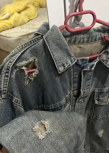 m Beden Gri Düğmeli Gevşek Kesim Kadın Denim Ceket