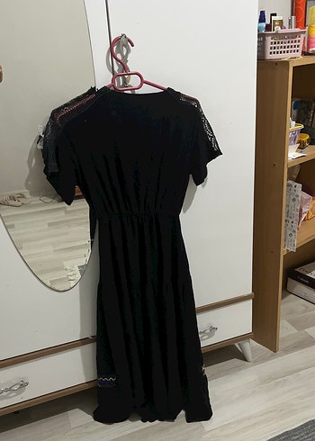 Diğer Dantel Detaylı Siyah Bohem Uzun Elbise