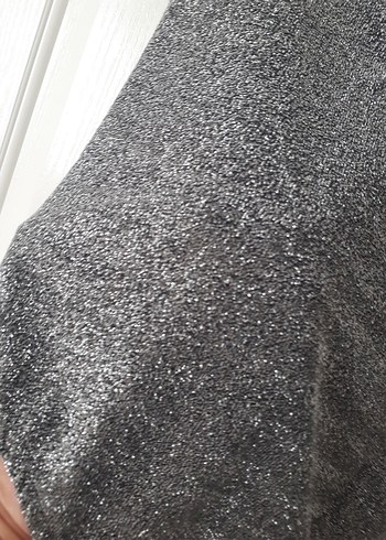 m Beden Gri V Yaka simli kumaş Kısa Kollu Kadın Bluz