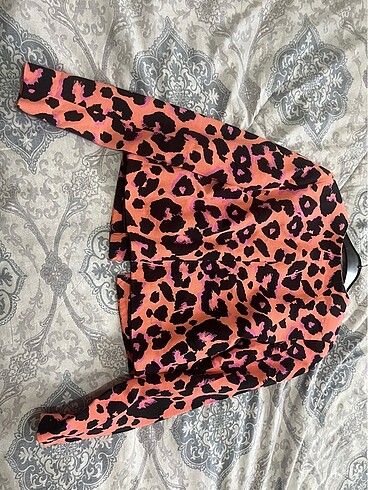 34 Beden Leopar desenli Crop blazer