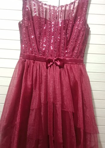 Bordo V Yakalı Midi Abiye Elbise - Görsel 4