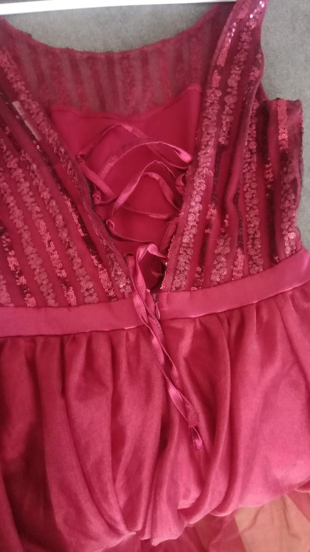 Bordo V Yakalı Midi Abiye Elbise - Görsel 2