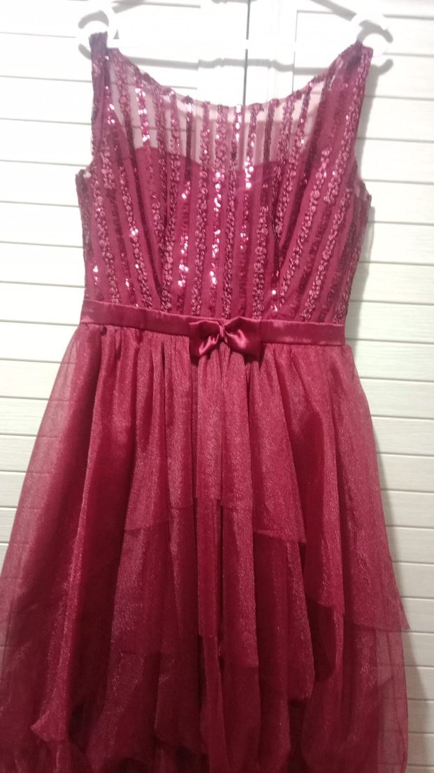 Bordo V Yakalı Midi Abiye Elbise - Görsel 4