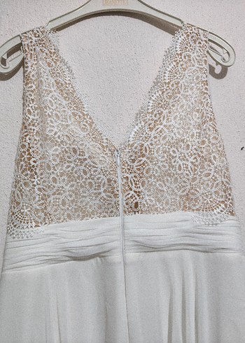 V Yaka A Kesim Uzun Beyaz Gelinlik - Görsel 2