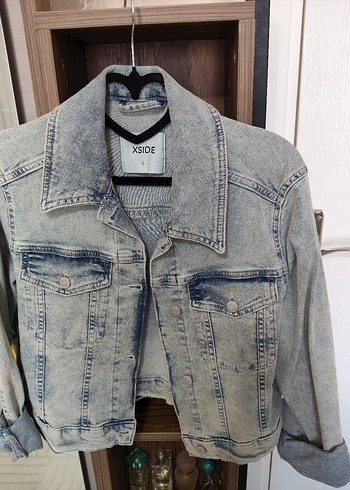 Gri Düğmeli Kadın Denim Ceket - Görsel 2