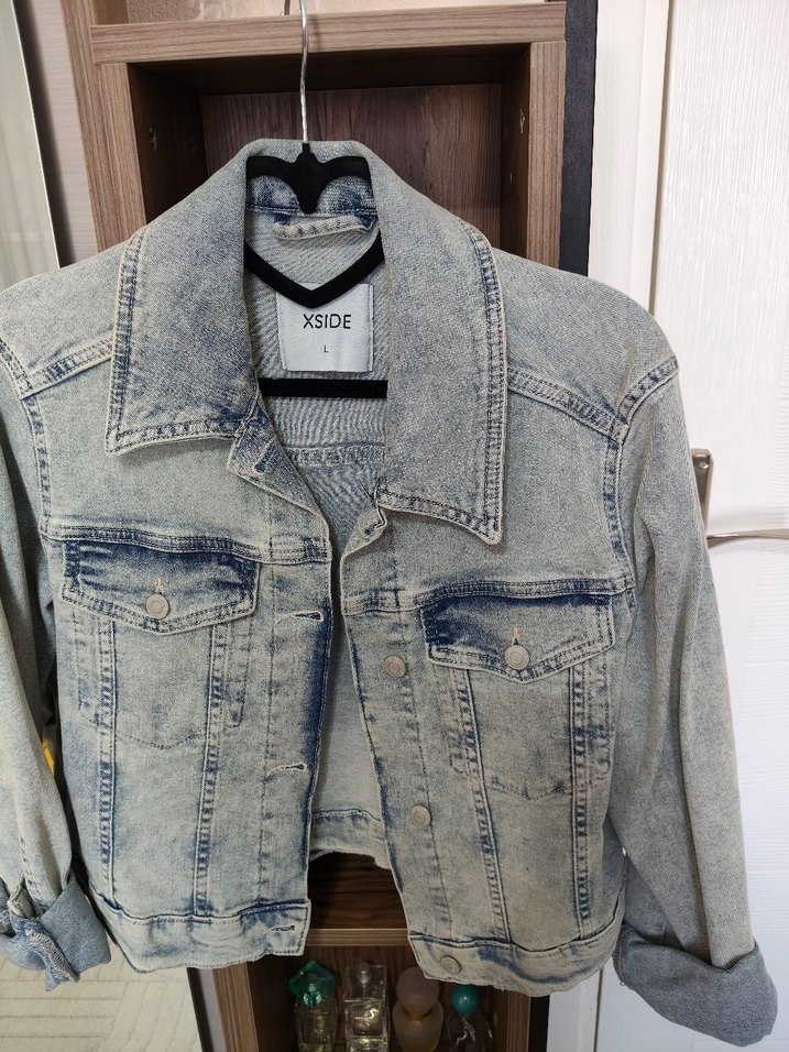 Gri Düğmeli Kadın Denim Ceket - Görsel 2