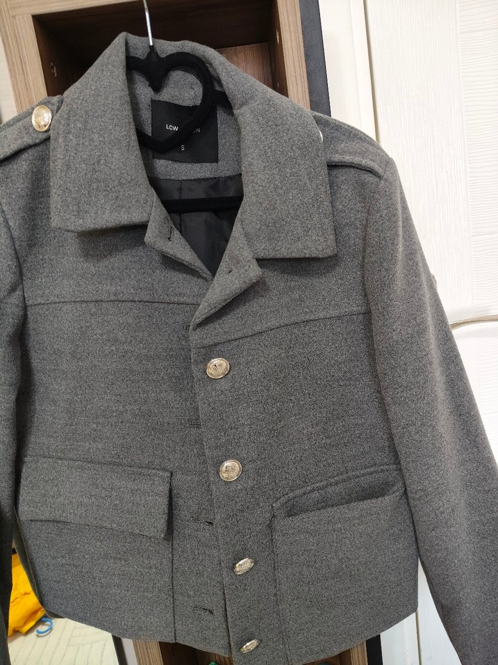 Düğmeli Gri Midi Yün Kadın Ceket - Görsel 3