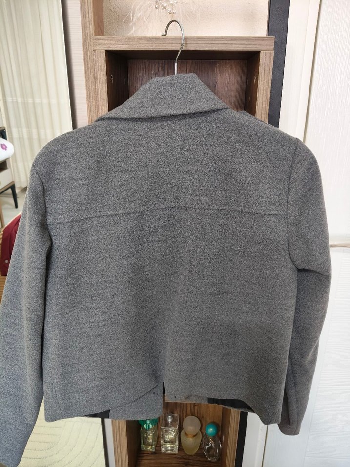 Düğmeli Gri Midi Yün Kadın Ceket - Görsel 2