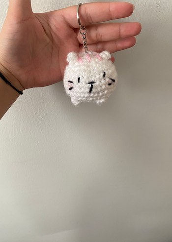 Beyaz Örgü kedi anahtarlık