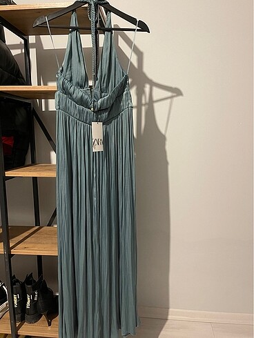 zara örgü askı saten elbise - Görsel 5