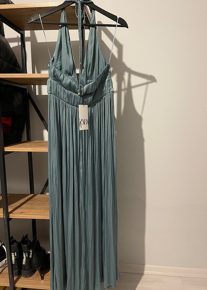zara örgü askı saten elbise - Görsel 5