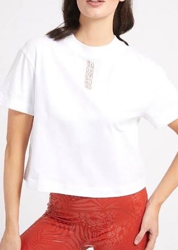 Baskılı Beyaz Guess Kadın Tişört - Görsel 4
