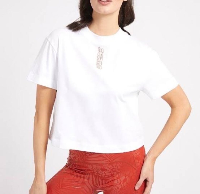 Baskılı Beyaz Guess Kadın Tişört - Görsel 4
