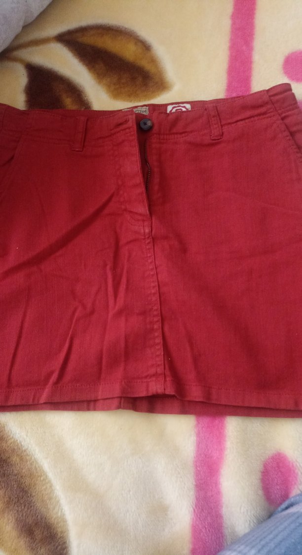 Düğmeli Kırmızı Mini Kumaş Kadın etek - Görsel 3