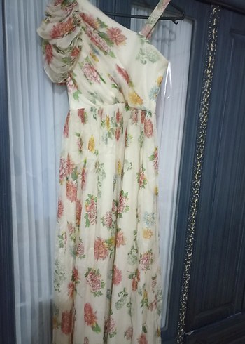 Drapeli Çiçekli Uzun Bohem Elbise - Görsel 4