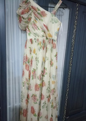 Drapeli Çiçekli Uzun Bohem Elbise - Görsel 2