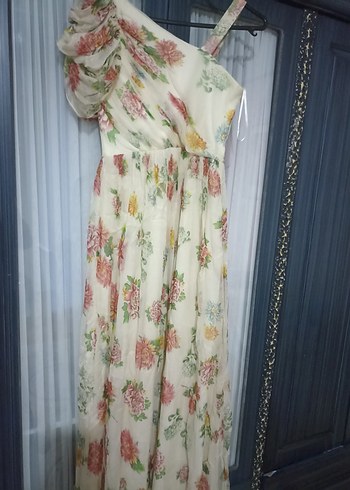 Drapeli Çiçekli Uzun Bohem Elbise - Görsel 3