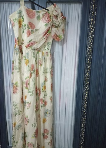 Drapeli Çiçekli Uzun Bohem Elbise - Görsel 6