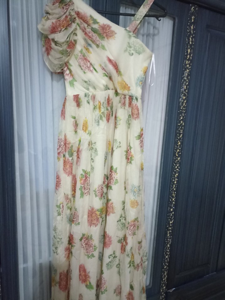 Drapeli Çiçekli Uzun Bohem Elbise - Görsel 4