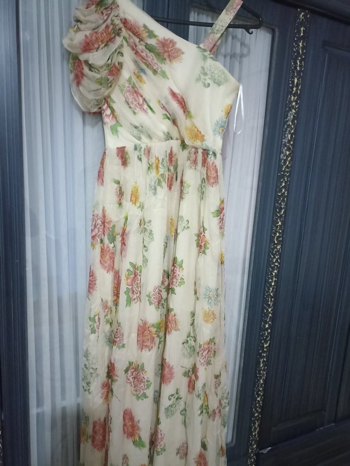 Drapeli Çiçekli Uzun Bohem Elbise - Görsel 3