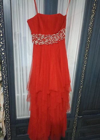 Uzun Kırmızı Straplez Abiye Elbise - Görsel 2