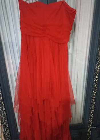 Uzun Kırmızı Straplez Abiye Elbise - Görsel 4