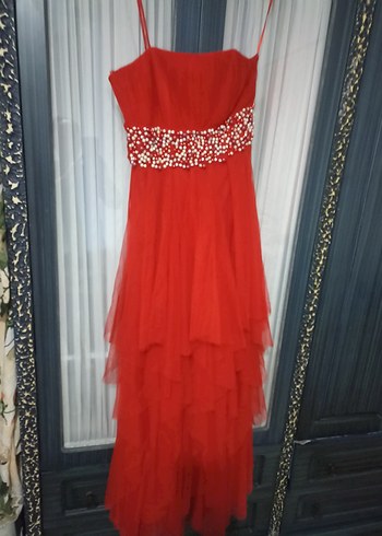 Uzun Kırmızı Straplez Abiye Elbise - Görsel 3