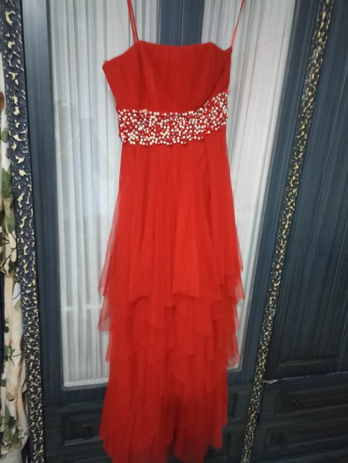 Uzun Kırmızı Straplez Abiye Elbise - Görsel 3