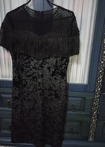 Püsküllü Siyah Gotik Kadın Abiye Elbise - Görsel 2