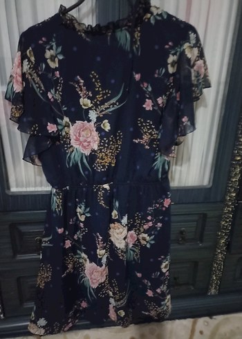 Lacivert Çiçek Desenli Midi Bohem Elbise - Görsel 2